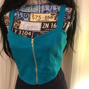 Blue crop Top Zip in Front